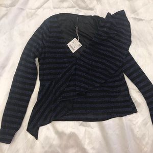 Zara Black & Blue Glitter Striped Top; sz XL NWT